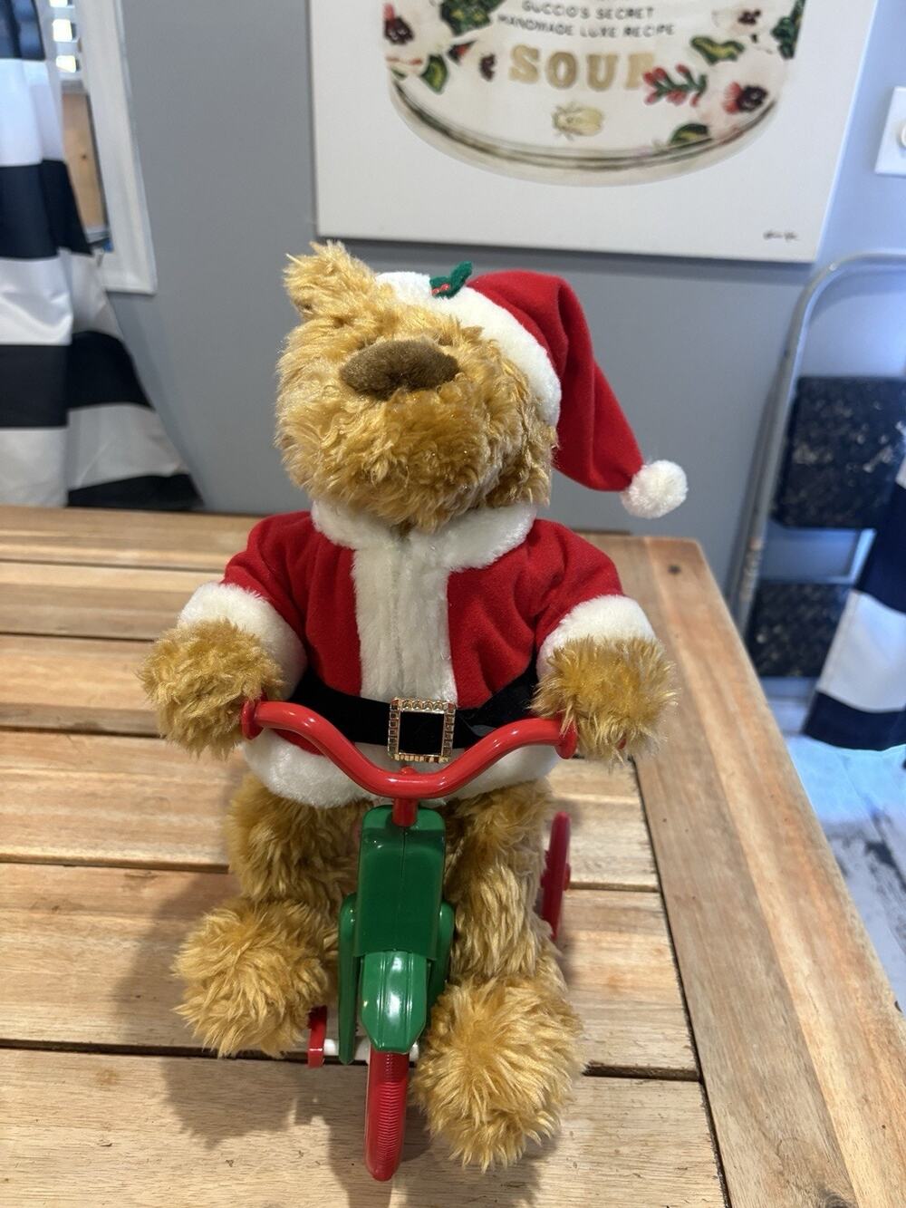 Vintage 1997 Avon Cycling Santa Teddy Bear Riding Bike Tricycle - WORKS GREAT!